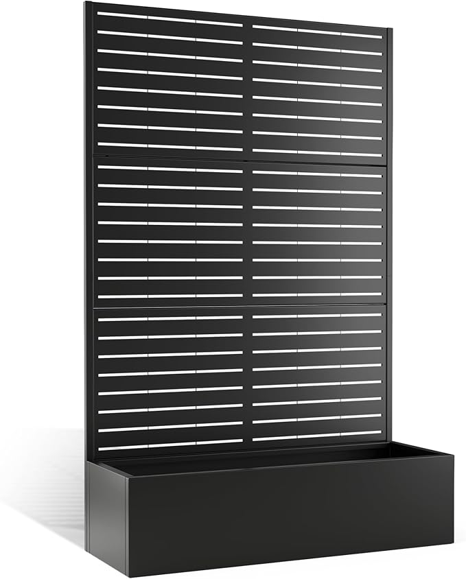 Metal Planter Box with Trellis, Heavy-Duty Raised Garden Bed for Climbing Plants, Drainage Hole, Outdoor Planter Box with Privacy Screen,47''L×16''W×71''H