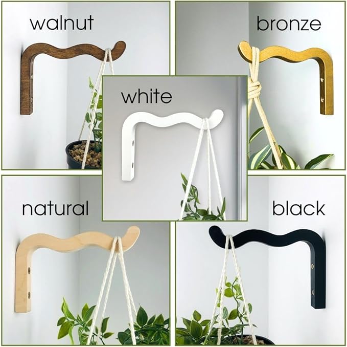 2-Piece Set of Wavy Wooden Wall Planters for Indoor Plants 6 Inch - Natural Plant Hook for Wall Plant, Wind Chimes, Flower Brackets - Durable Bracket Plant Hanger (Bronze)