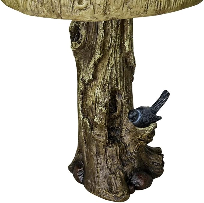 watnature 24.4” H Fibre Reinforced Concrete Outdoor Garden Bird Bath with Birds, Woodland Tree Trunk Decoration Yard Statue,Pedestal Birdbaths for Outdoors, Garden, Patio, Lawn, Backyard