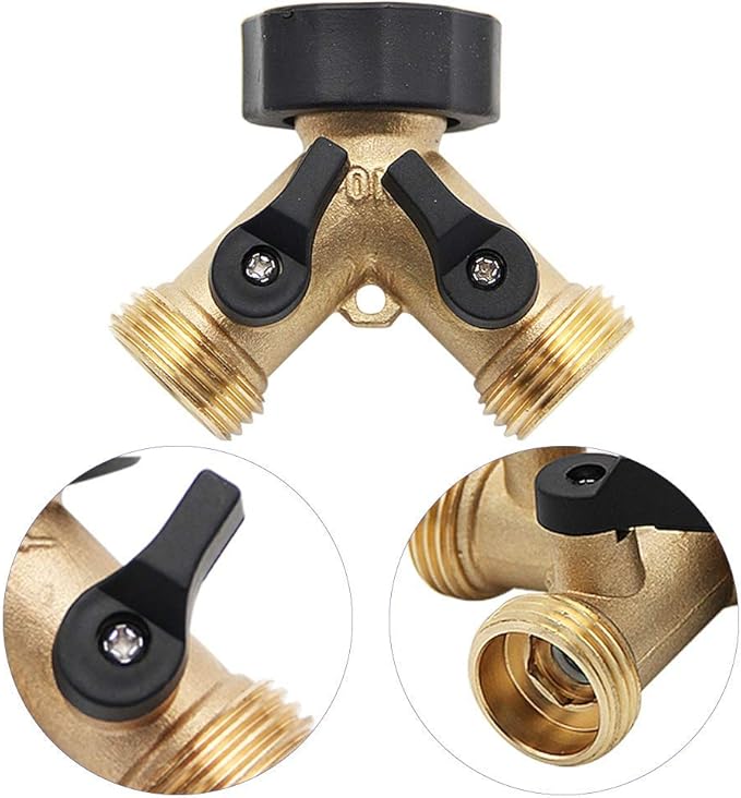Twinkle Star 2 Pack Garden Hose Splitter 2 Way, Heavy Duty Brass Connector Tap Splitter, Y Connector Brass Garden Hose Adapter with 2 Valves
