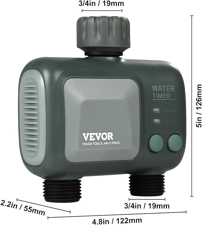 VEVOR Sprinkler Timer WiFi Water Timer, 2 Outlets, Smart Hose Faucet Water Timer with Brass Inlet, APP Remote Control via 2.4Ghz WiFi or Bluetooth, Voice Control, IPX6 for Garden, Yard Watering