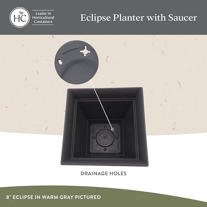 The HC Companies 6 Inch Eclipse Square Planter with Saucer – Indoor Outdoor Plant Pot for Flowers Vegetables Herbs, Cappuccino (Pack of 4)