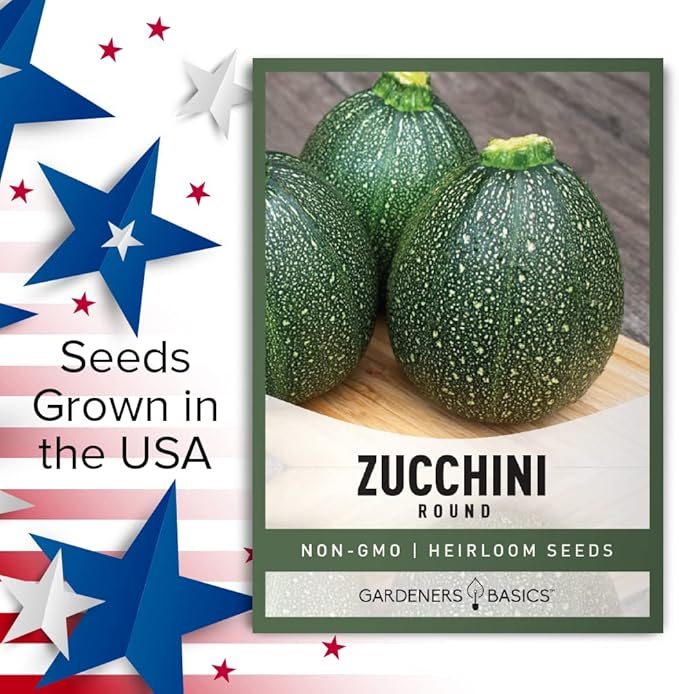 Round Zucchini Seeds for Planting Heirloom, Non-GMO Vegetable Summer Squash Container Variety- 3 Grams Seeds Great for Summer Garden by Gardeners Basics