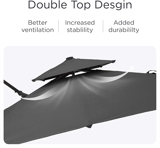 9' X 12' Cantilever Patio Umbrella 360°Rotation Rectangular Outdoor Large Offset Umbrellas Double Top Heavy Duty Windproof for Garden Deck Pool Backyard, Grey
