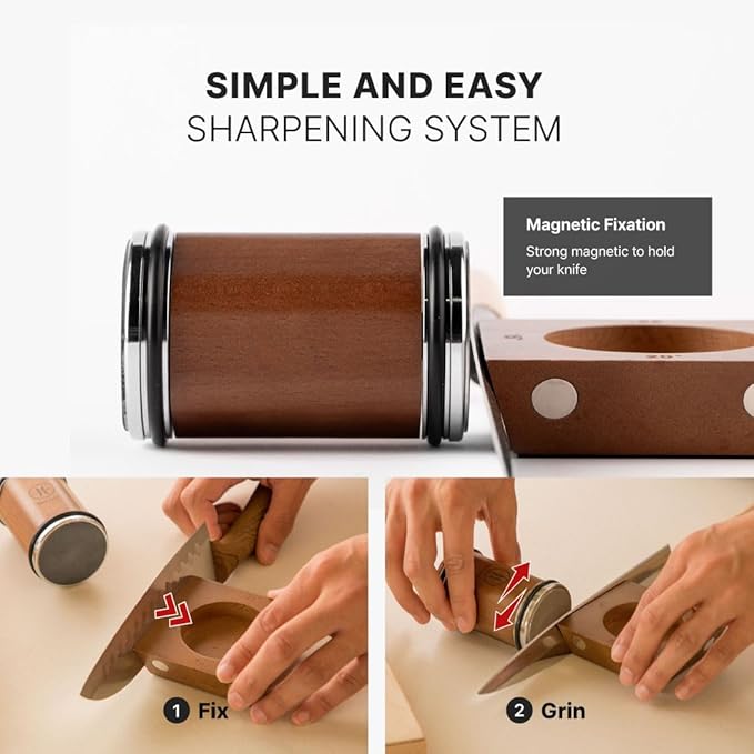 Rolling Knife Sharpener - EXTRA FINE Whetstone Knife Sharpener Roller - EASY TO USE - Rolling Sharpener for Knives with Magnetic Knife Holder - Knife Sharpening Kit knife sharpener stone