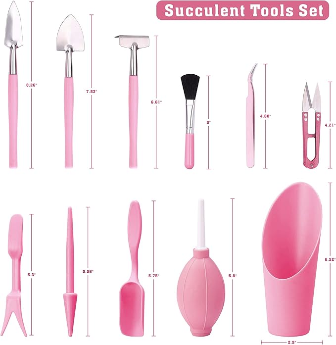 Floral Garden Tools Set,Heavy Duty Gardening Tools for Gardener,Gardening Gifts for Women,Storage Tote Bag,Sleeves,Gloves,Trowel,Transplanter,Rake,Weeder,Cultivator,Pruner,Succulent Hand Tools,Pink