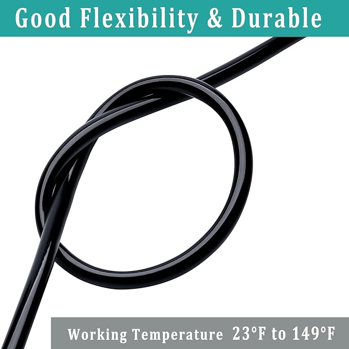 1" id - 25ft Black Vinyl Tubing Flexible PVC Tube Hybrid Hose Transfer Water Fuel Gas for Pond Fountain Garden Waterfall, Durable and Safe, with 2 Hose Clamps