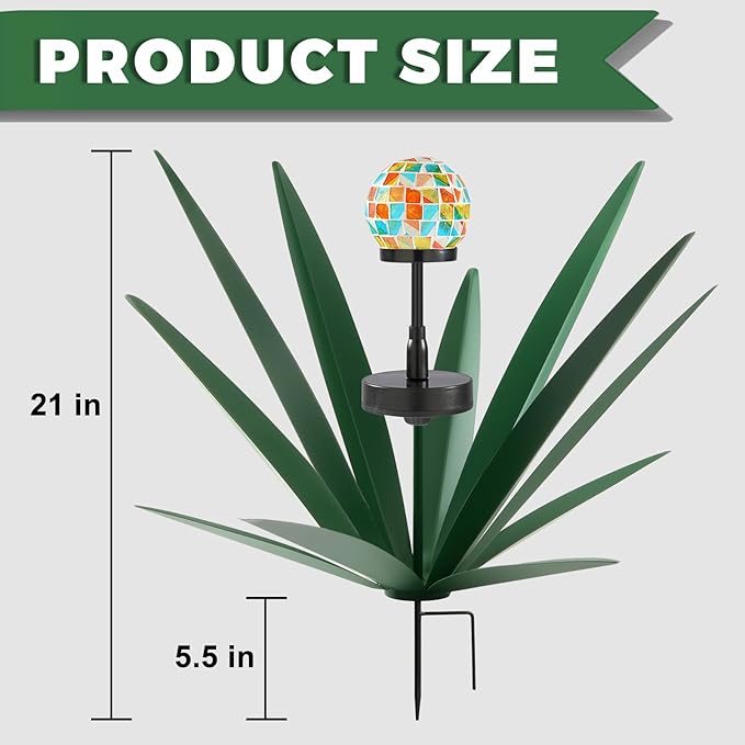 TOMBABY Solar Rustic Garden Style Metal Agave Plants Outdoor Patio, Home Decor Hand-Painted Metal Agave Garden Patio Statues, Suitable for Desert Areas, Outdoor Lawn Decorations (3 Solar Green)
