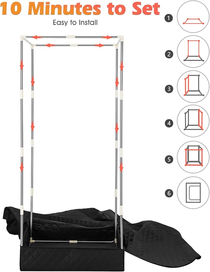 COSVALVE Portable Steam Sauna Box with Red Light for Home with 1200W 3L Steamer, Comfort Folding Chair, Indoor at Home Sauna Tent, Personal Steam Room for Relaxation, 2.6' x 2.6' x 5.9', Black