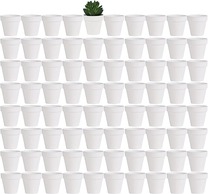 Yishang 2 inch White Small Terracotta Pots with Drainage Holes,Mini Clay Ceramic Pottery Planter,Cactus Flower Nursery Terra Cotta Pots, for Indoor/Outdoor Succulent Plants, Crafts(80 Pack)