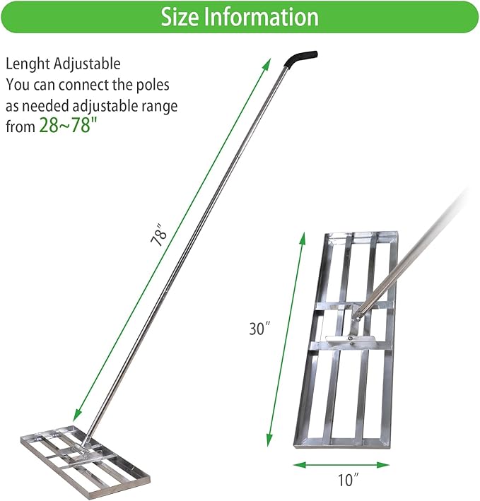 Scalebeard Lawn Leveling Rake-7 FT Level Lawn Tool / Soil Lawn Rake Stainless Steel Leveling Rake Landscape Rake with Handle for Garden Backyard Golf/Lawn(7FT, 30 x 10IN)