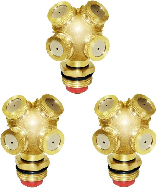 Joywayus Brass Misting Spray Nozzle 1/2" NPT Male 4-Holes Garden Sprinklers Irrigation Connector Water Sprinklers Mister Heads Fitting with Filter Mesh (Pack of 3)