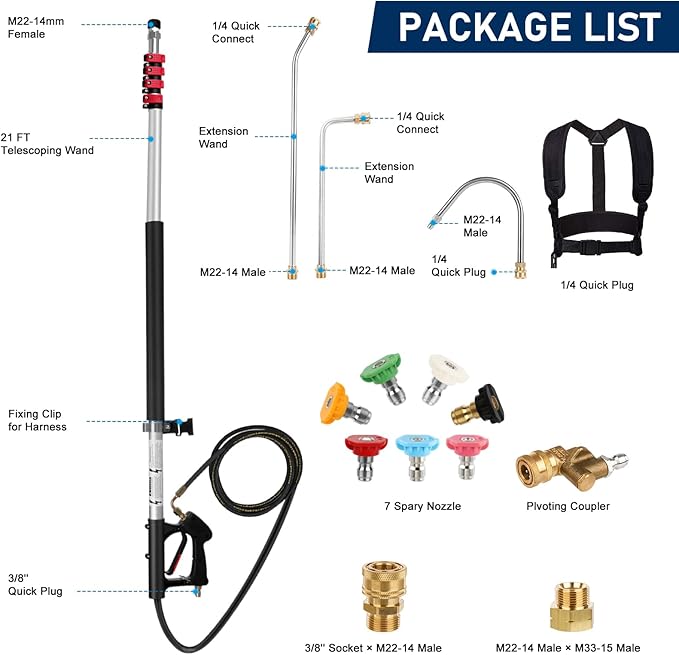 High Pressure Washer Nozzle Set, 7 Pieces Variable Speed Connection, High Pressure Washer Quick Nozzle, 1/4" Quick Connection, 4000 PSI (Washer Wand With 7 Nozzle)