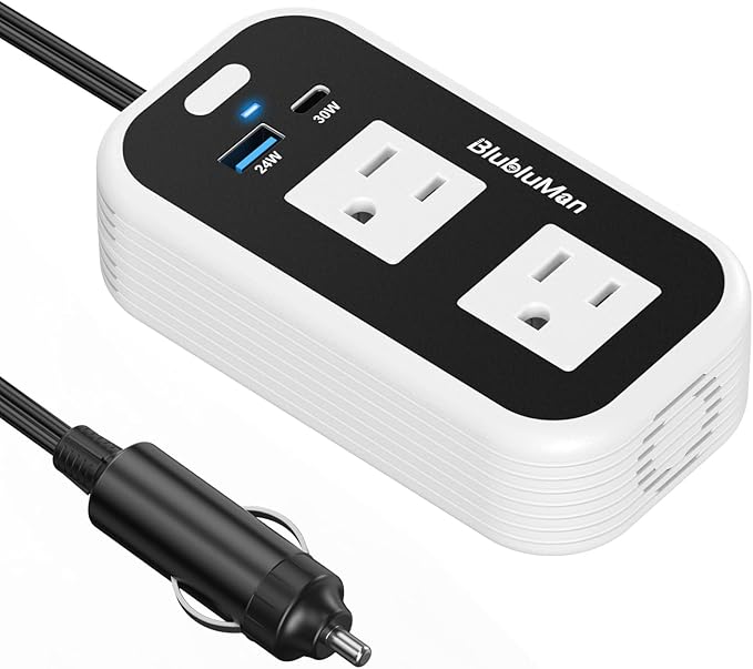 200W Car Power Inverter, Blubluman DC 12V to 110V AC Car Plug Adapter Outlet with 30W PD Charger, QC3.0 Fast Charger 24W, Power Inverter for Vehicles, Outlet for Laptop Computer Charger