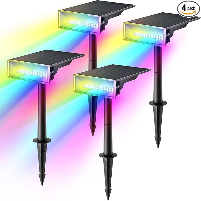 Consciot Solar Spot Lights Outdoor, Adjustable 170° Solar Outdoor Light, 7 Multicolored Garden Light Waterproof IP65, Landscape Lighting for Yard Pool Garden Tree, 4 Pack