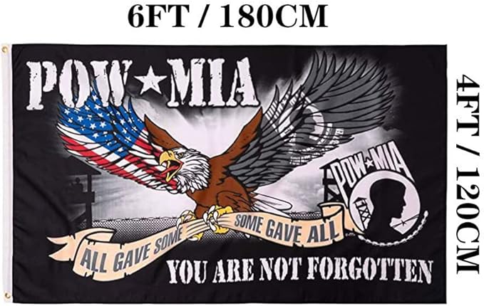 Jayus Eagle Pow Mia Flag Double Sided 4x6 Outdoor-Vivid Colors polyester 220D 3Ply Pow Flags Banner- You Are Not Forgotten Prisoner of War Mia Flag with 2 Grommets