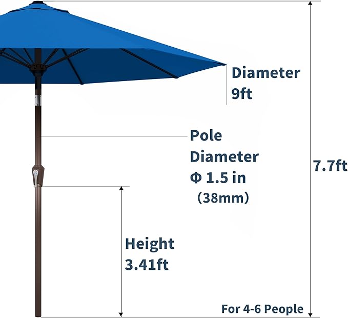 PatioKingdom Auto-Tilt 9FT Patio Umbrella Outdoor with 8 Sturdy Fiberglass Ribs,Market Table Umbrella for Pool,Backyard,Deck and Garden
