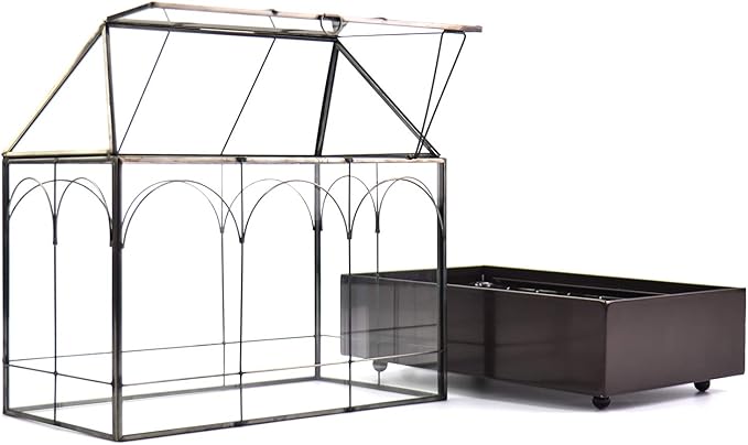 Large Tall Glass Plant Terrarium – House Succulent Terrarium Kit with Lip and Tray, 9.5”X5.7”X11.4”