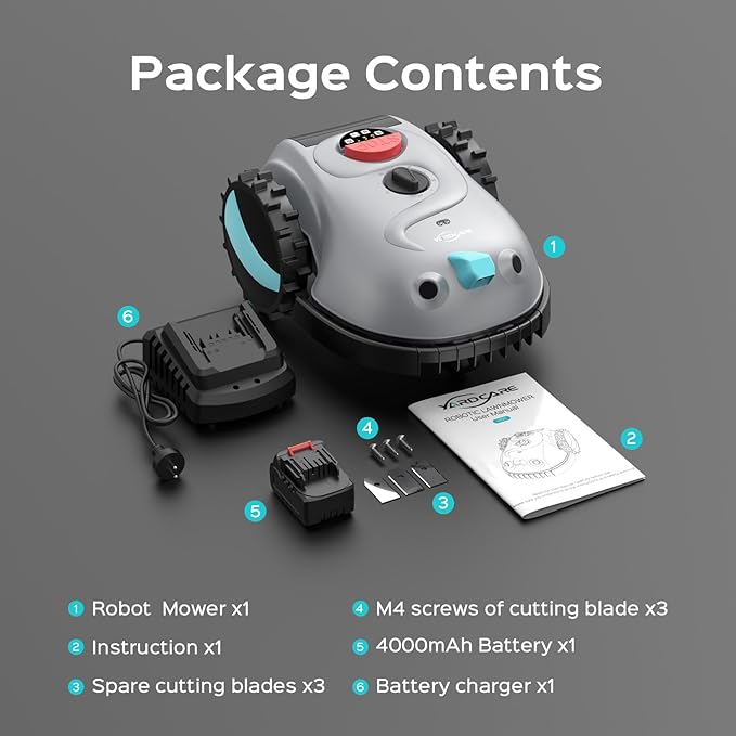 V100 Robotic Lawn Mower, HD Visual Navigation, Smart Obstacle Avoidance & Precision Collision Sensors, Adjustable Cutting Height, Quiet Operation, Ideal for Small Lawns up to 1,600 sq ft