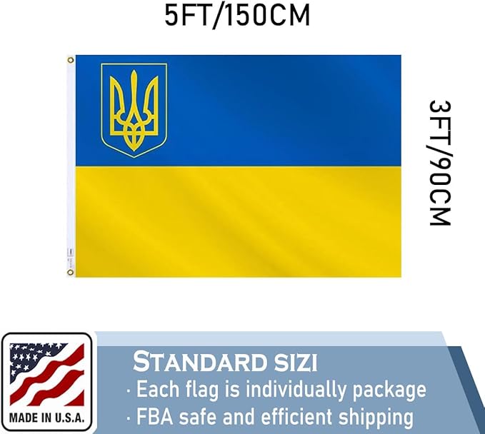 Ukraine Trident Flag 3x5 FT Made in The USA-Heavy Duty Vibrant Colors Double Sided Ukrainian UKR Flag with 2 Brass Grommets for Home/Company/Indoor Outdoor Decoration