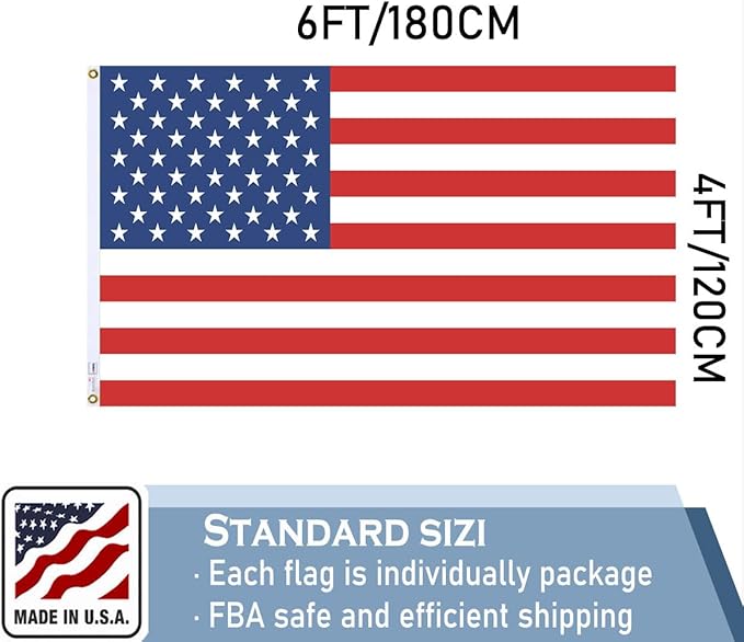 Nylon Embroidered American US Flag 4x6 FT 100% Made in The USA- Heavy Duty Vibrant Colors United States Flag with Embroidered Stars and Sewn Stripes for Home/Company/Indoor Outdoor Decoration (FMAA Certified)
