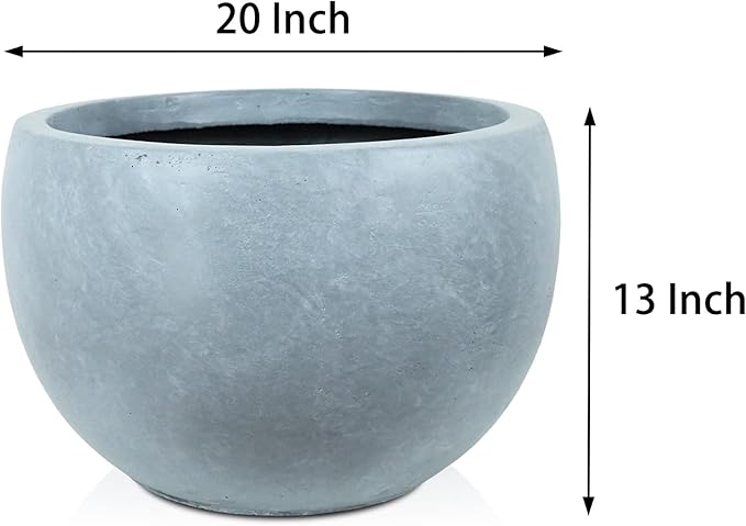 Kante 11.8" Dia Round Concrete Planter, Outdoor/Indoor Large Bowl Plant Pots with Drainage Hole and Rubber Plug for Garden Patio Balcony Home, Slate Gray
