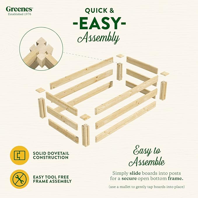 Greenes Fence Original Pine Raised Garden Bed, 2' x 4' x 10.5" - Made in USA with American Pine