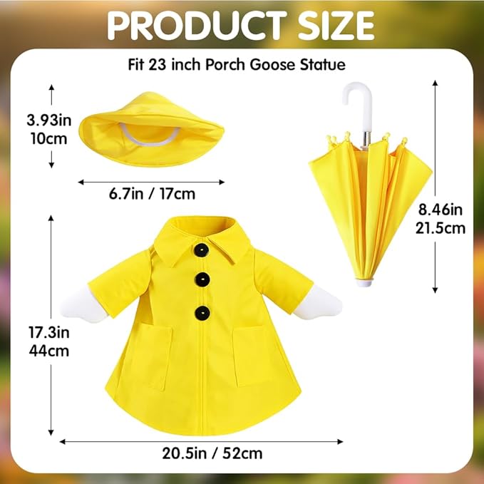 3 Pcs Set Back to School Geese Outfit Set, Raincoat Gooses Outfit Porch Clothes Cute Costume Outfit for 23" Lawn Decor Outdoor Garden Patio Statue