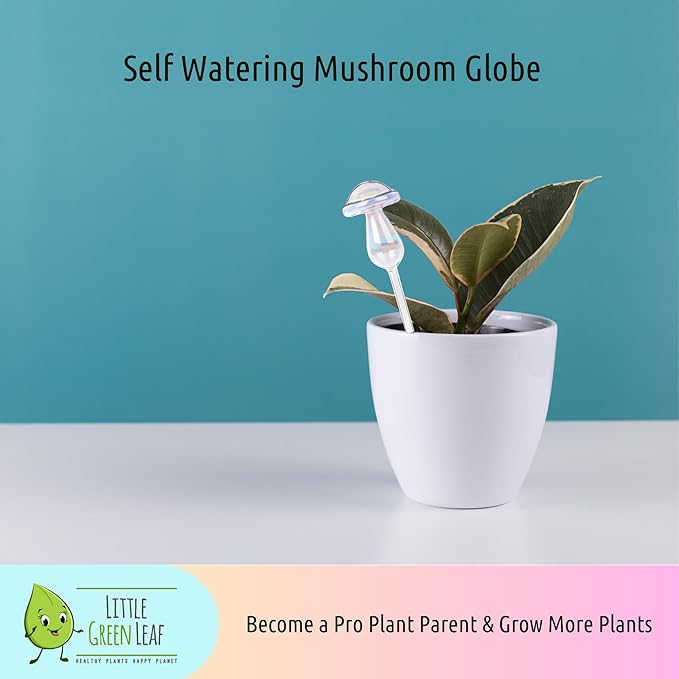 LGL Mushroom Plant Watering Globes - 4 Pieces Clear Rainbow. Decorative Self Watering Planter Inserts. Hand-Blown Durable Glass. Ideal Plant Lover Gift (4pk Medium)