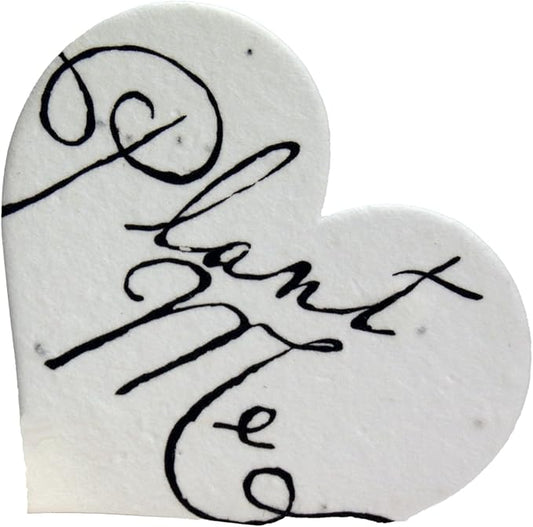 Of The Earth Handmade Paper - Wildflower Seed Paper Small Heart Tags - Calligraphy Variations - 1.75" X 1.5" - Set of 50 (Plant Me)