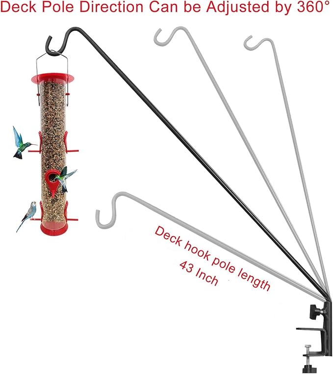ERYTLLY Heavy Duty Deck Hook, Extensible and Adjustable Deck Hook with 2" Non Slip Horizontal Clamp for Hanging Bird Feeder, Plants, Suet Baskets,Wind Chimes,Lanterns and More