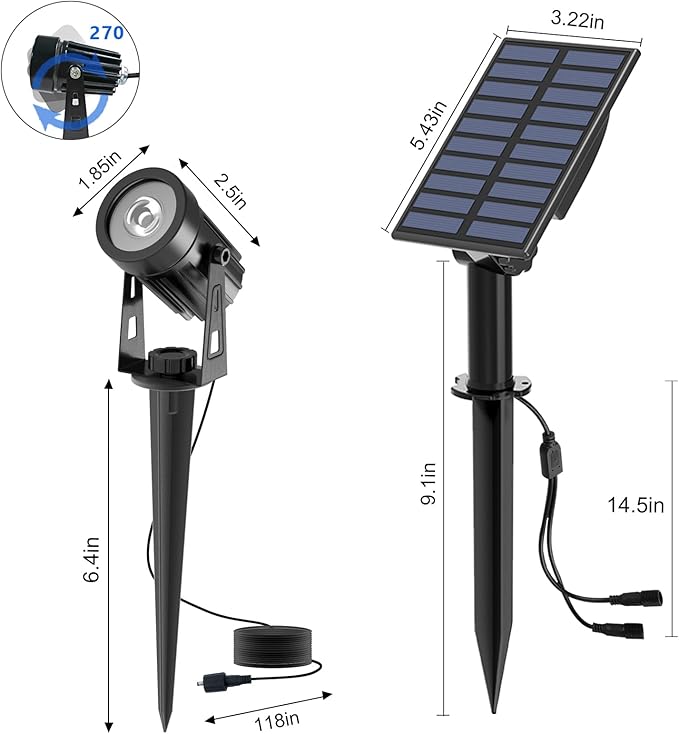 T-SUN Solar Spotlights Outdoor Waterproof, 2-in-1 Solar Landscape Spotlights LED Garden Spot Lights for Yard Tree Garden Pond Pool Area (Warm White)