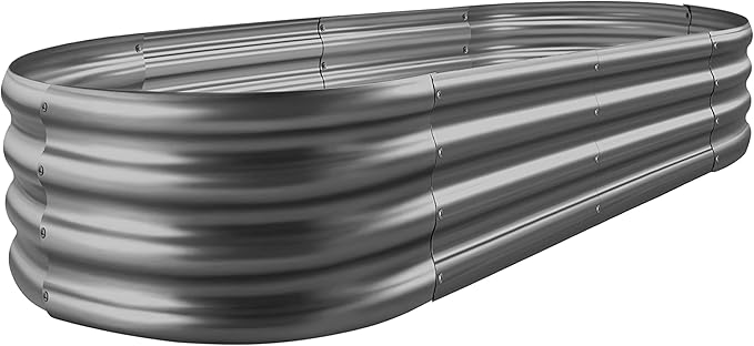 Land Guard 8×4×1 ft Galvanized Raised Garden Bed Kit,Raised Garden Boxes Outdoor, Oval Metal Raised Garden Beds for Vegetables(Grey)………