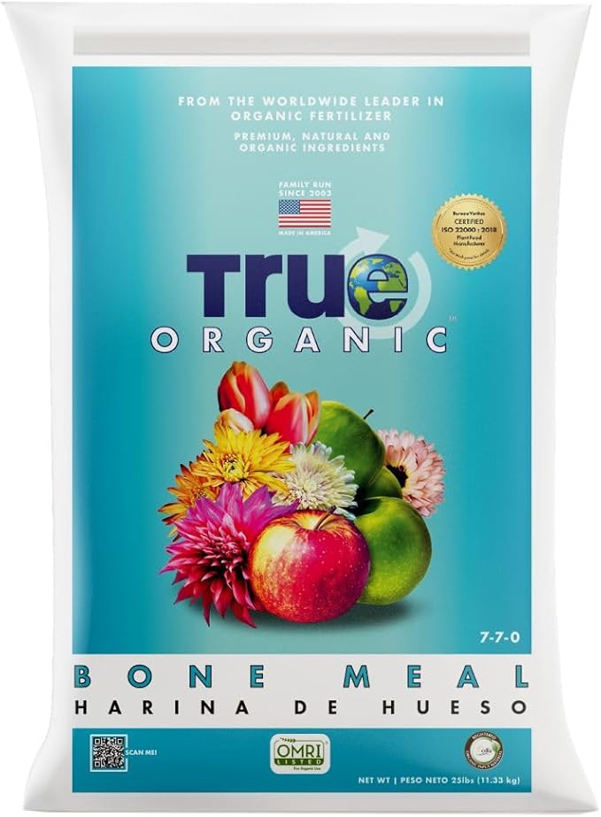 True Organic Bone Meal – Organic Fertilizer for Growth, Flowering, and Fruit Production – 25lb Bag Covers 508 Sq. Ft.