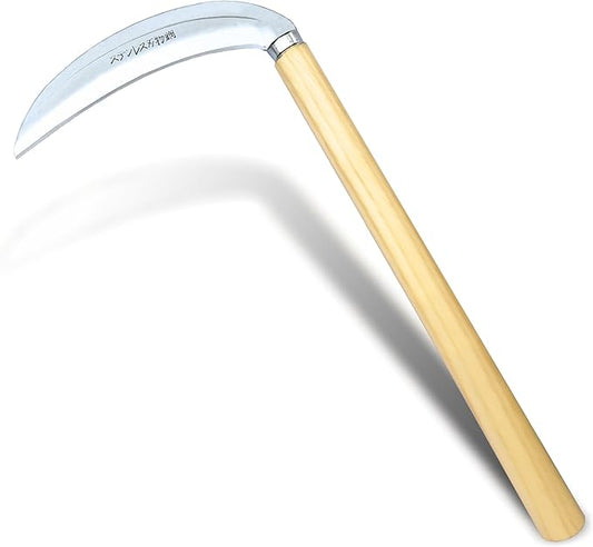 SHANFEEK Grass Sickle Japanese Weeding Hoe Garden Hand Tool Weeding Tools for Garden High-Strength Steel with Solid Wood Handle (Beige)
