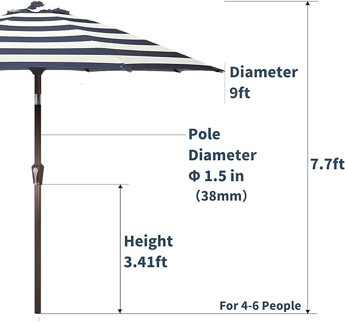 PatioKingdom Auto-Tilt 9FT Patio Umbrella Outdoor with 8 Sturdy Fiberglass Ribs,Market Table Umbrella for Pool,Backyard,Deck and Garden