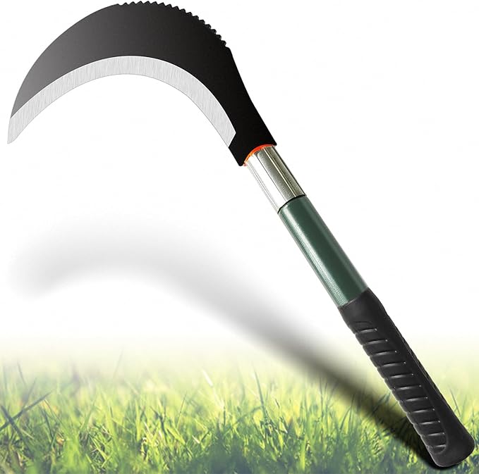 Hand Sickle Garden Tool,Steel Blade Grass Sickle,Multipurpose Scythe Tool Weeding Tools Gardening Very Sharp Edge Quick for Yard Work (Black)