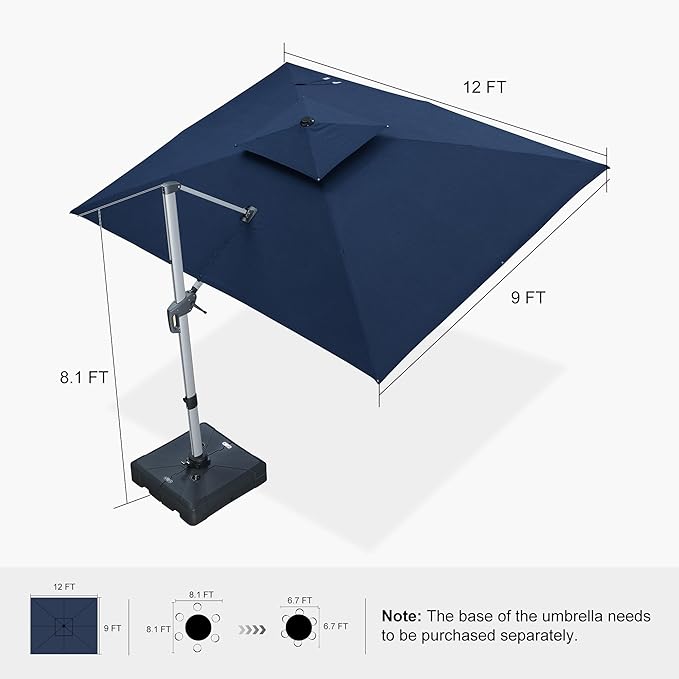 PURPLE LEAF 9' X 12' Cantilever Outdoor Patio Umbrella Large Heavy Duty 360° Rotation Double Top Offset Rectangular Umbrellas for Backyard Deck Pool, Spectrum Indigo