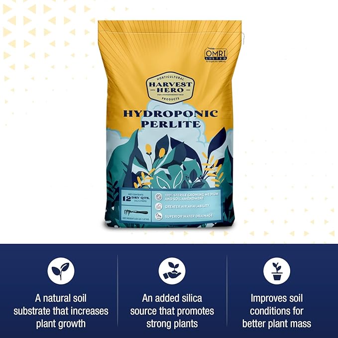 Perlite+ Silica, Superior Soil Amendment That Promotes Enhanced Plant Growth. Ideal for Potting Soil, Transplanting, and Hydroponic Systems, OMRI Listed, 100% Organic (12 QT)