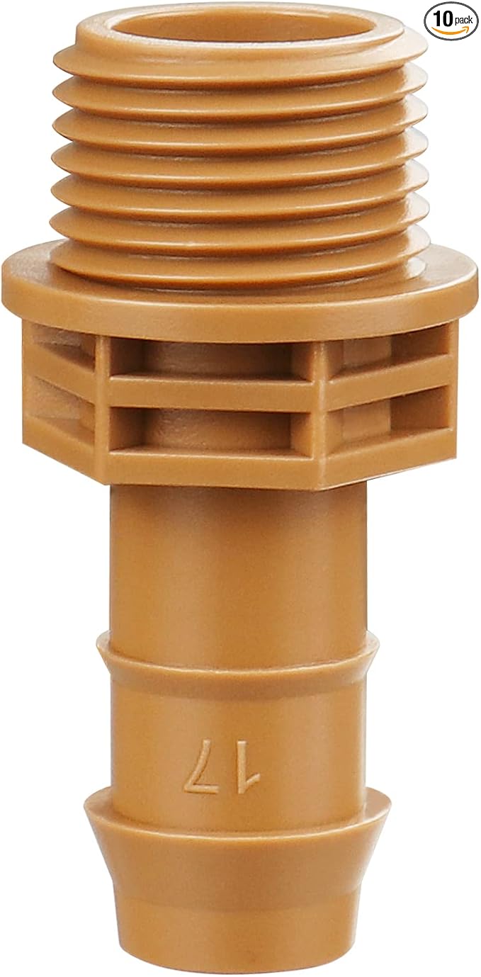 1/2 Inch Threaded Drip Irrigation Male Adapter:Drip Irrigation Universal PVC Adapter 1/2" Male Pipe Thread (MNPT) x 1/2" Barb Coupling Swing Pipe Irrigation Fittings (10 Pack)