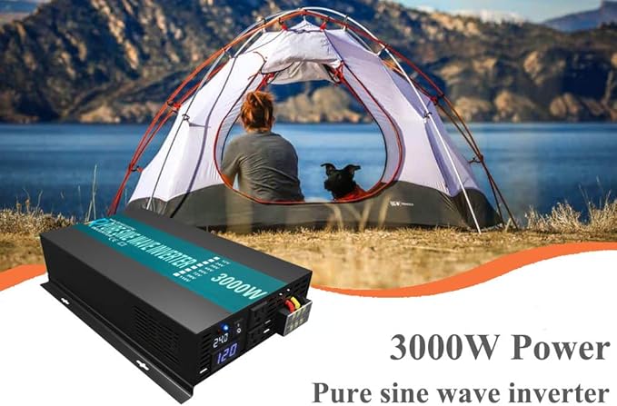 WZRELB Reliable 3000W Solar Power Inverter Off Grid 24V DC Voltage Converter LED Display Pure Sine Wave Dual 120V AC Outlets