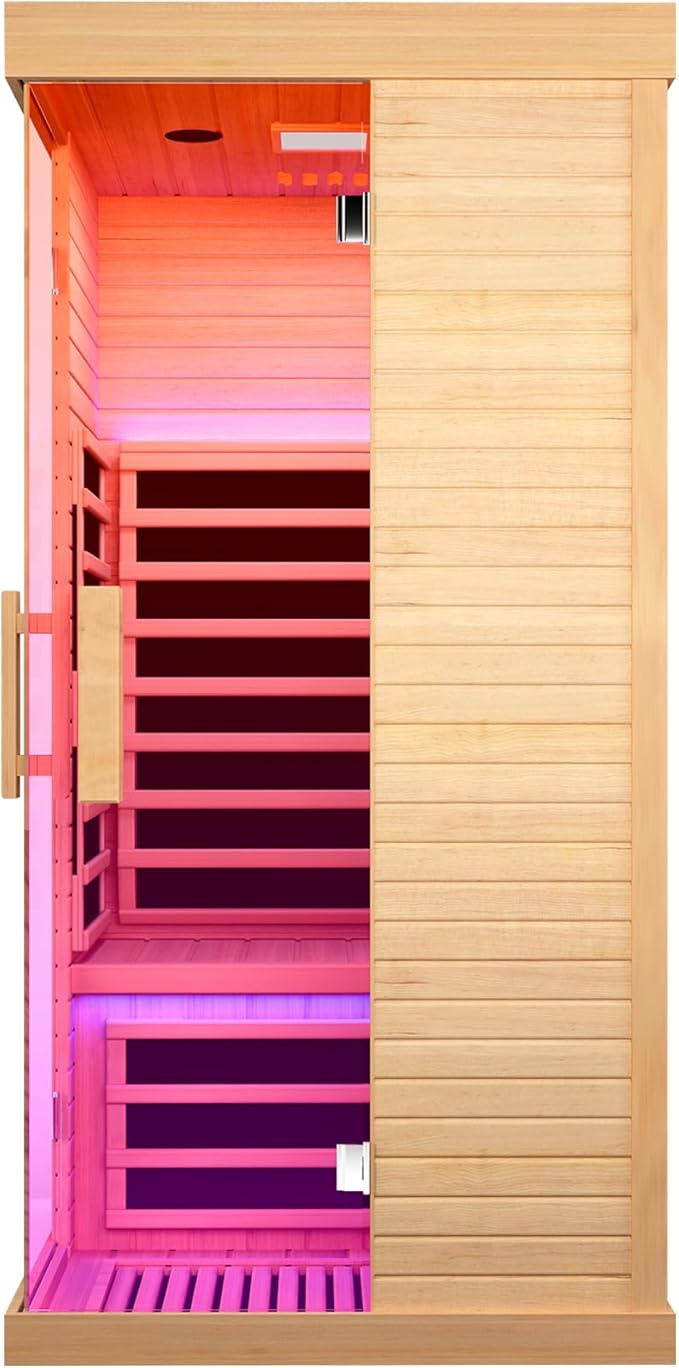 Sauna Room Indoor Far Infrared Saunas Home Canadian Hemlock 1420W Low-EMF Dry Saunas Single Person Spa with Oxygen Bar,33.5 * 33.5 * 70.87 inch