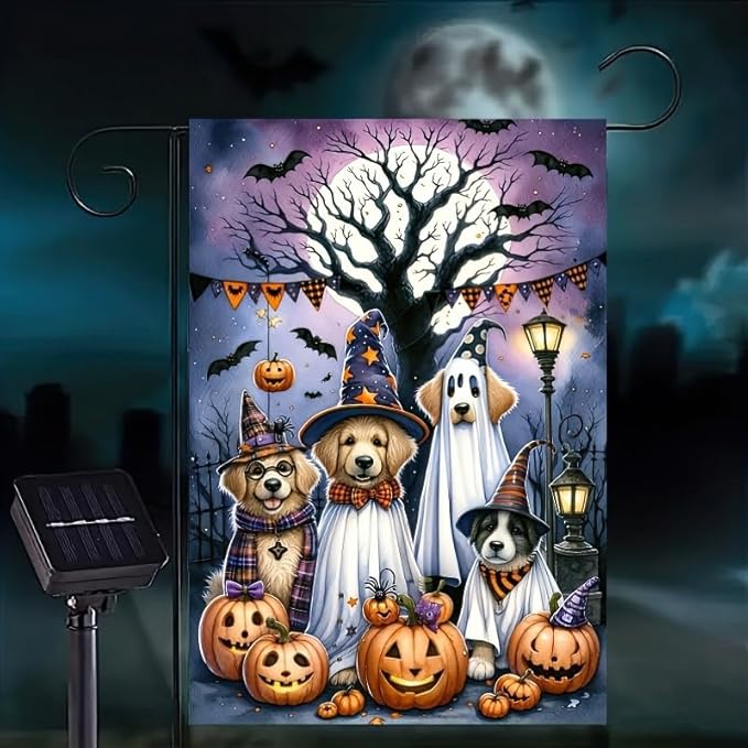 Spooky Dog Halloween Garden Flag Dogs Spooky 12x18 Inch Double Sided Scary Pumpkin Ghost Welcome Small Flags for Halloween Outside Decoration For Yard Decorative Flag