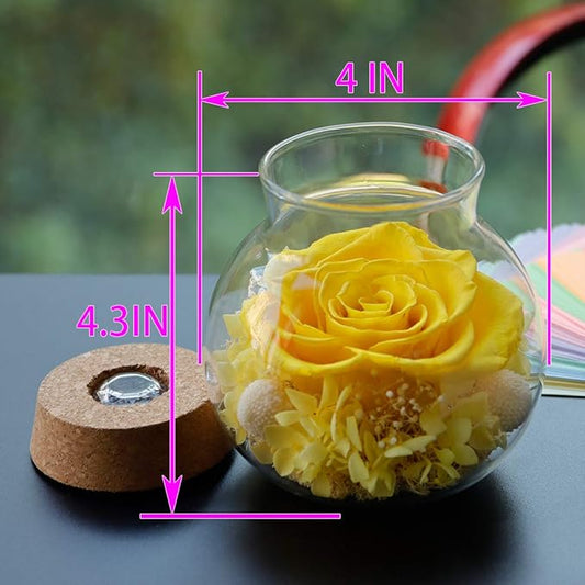 Preserved Real Roses with Colorful Mood Light Wishing Bottle,Eternal Rose,Never Withered Flowers, a Gifts for Women 4.3inch 1pcs (Yellow)
