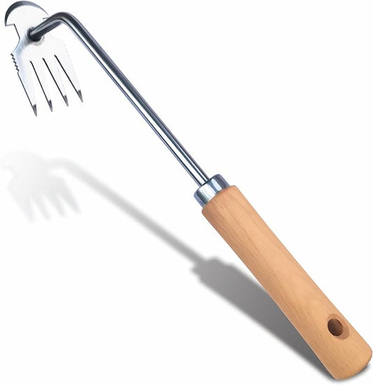 SHANFEEK Grass Sickle Japanese Weeding Hoe Garden Hand Tool Weeding Tools for Garden High-Strength Steel with Solid Wood Handle(Brown)