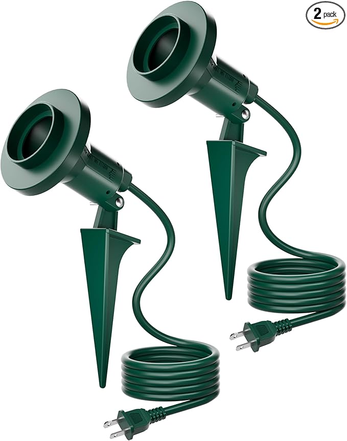 Outdoor Flood Light Holder with Ground Stake, Plug-in Waterproof Spotlight Fixture, PAR38 Compatible, E26 Socket, 6FT Extension Cord, ETL Listed, Garden & Yard Lighting, 2 Pack