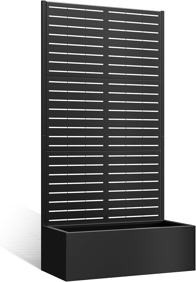 TOAOTBNBO Metal Planter Box with Trellis, Heavy-Duty Raised Garden Bed for Climbing Plants, Drainage Hole, Outdoor Planter Box with Privacy Screen,35''L×16''W×71''H