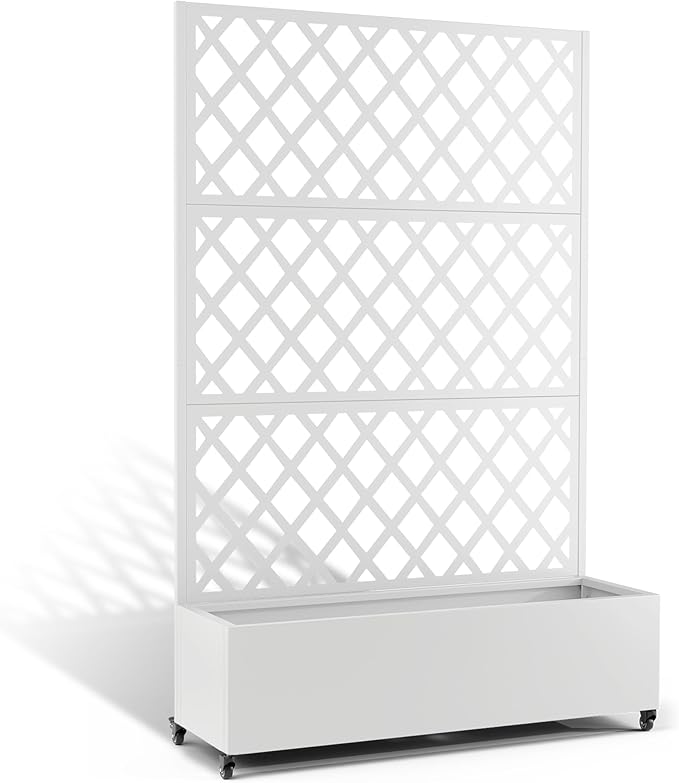 Metal Planter Box with Trellis, Heavy-Duty Raised Garden Bed for Climbing Plants, Drainage Hole, Outdoor Planter Box with Privacy Screen,47''L×16''W×71''H