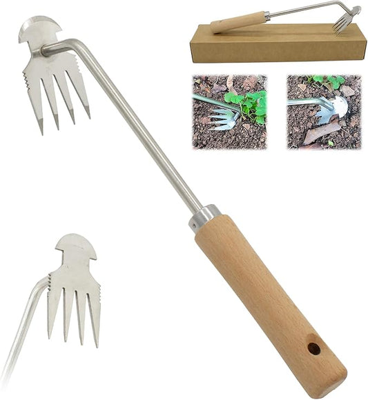 Weeding Artifact Uprooting Garden Weeding Tool, Upgraded Weed Removal Tool, Stainless Steel/Manganese Steel Weed Puller Manual Weeders for Home Gardening Yard Farmland (12in Stainless Steel Wood)