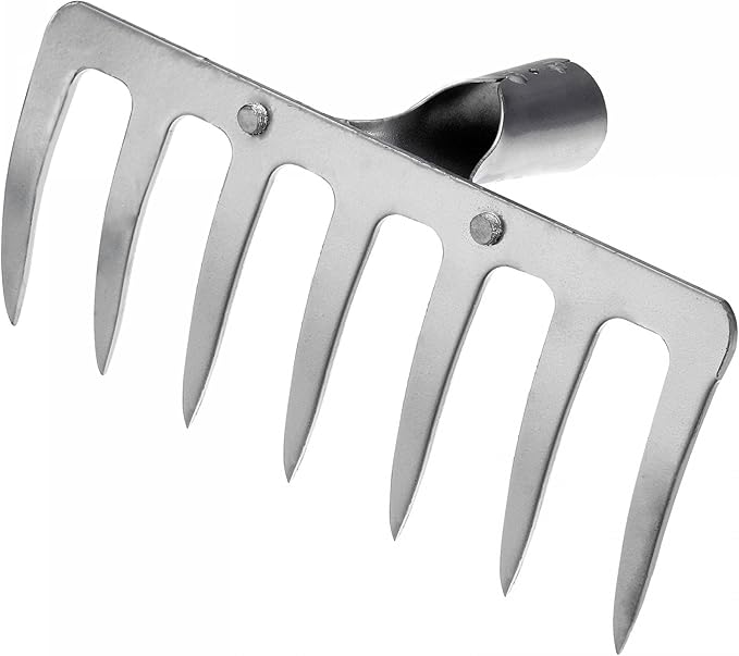 uxcell 7 Teeth Garden Rake Head, Galvanized Manganese Steel Stone Rake for Garden Farm Backyard Without Handle Hard Rake Head Only, Silver Tone